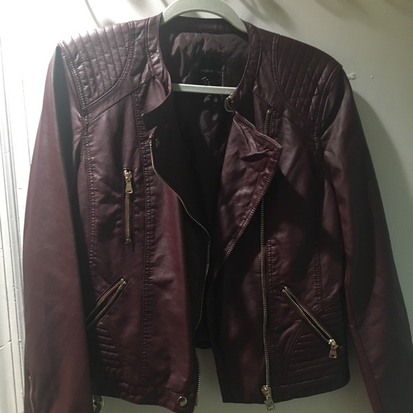 Burgundy Faux Leather Moto Jacket - Picture 1 of 4